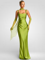 Satin Lace-Up Halter Maxi Dress