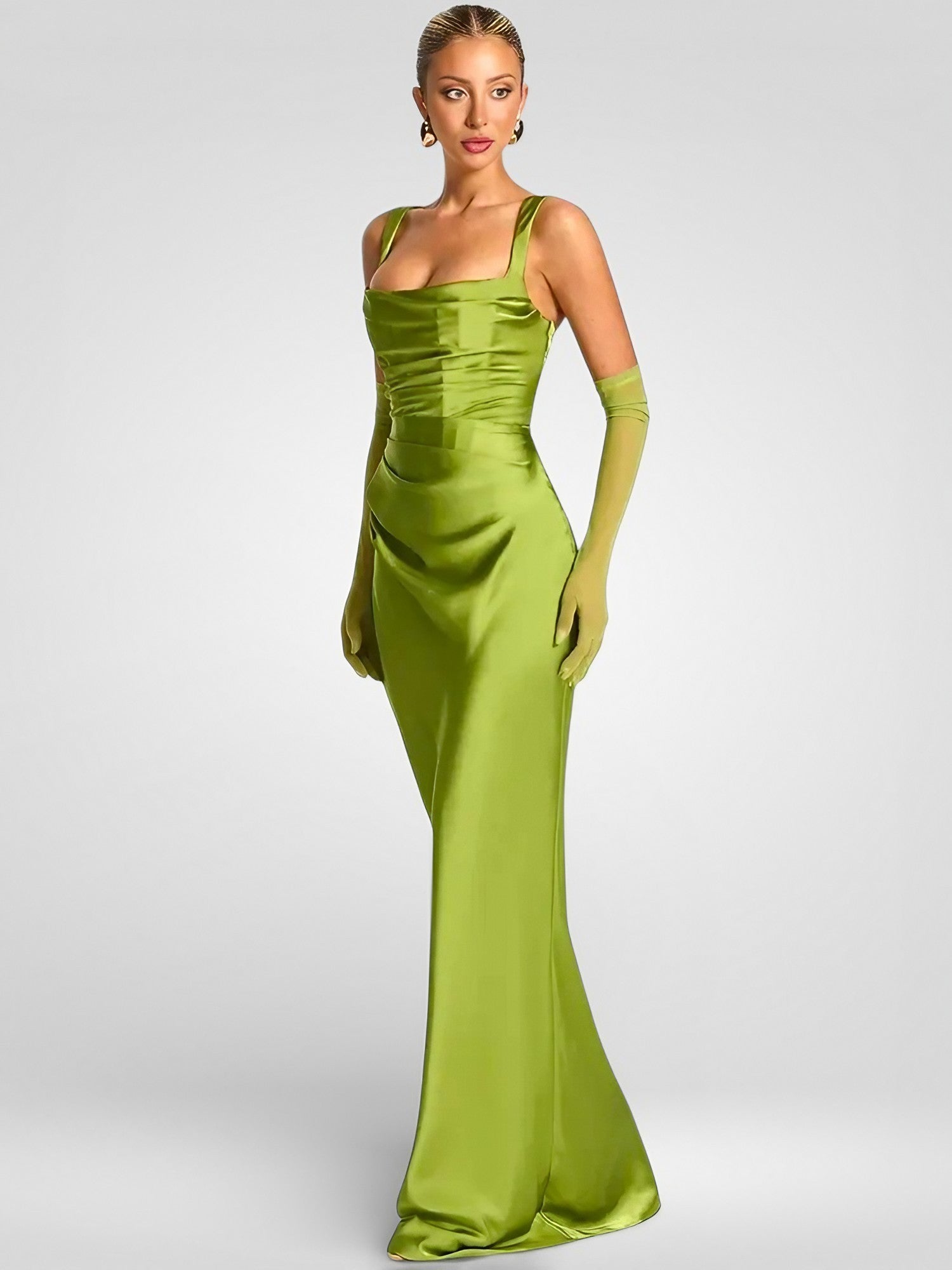 Satin Lace-Up Halter Maxi Dress