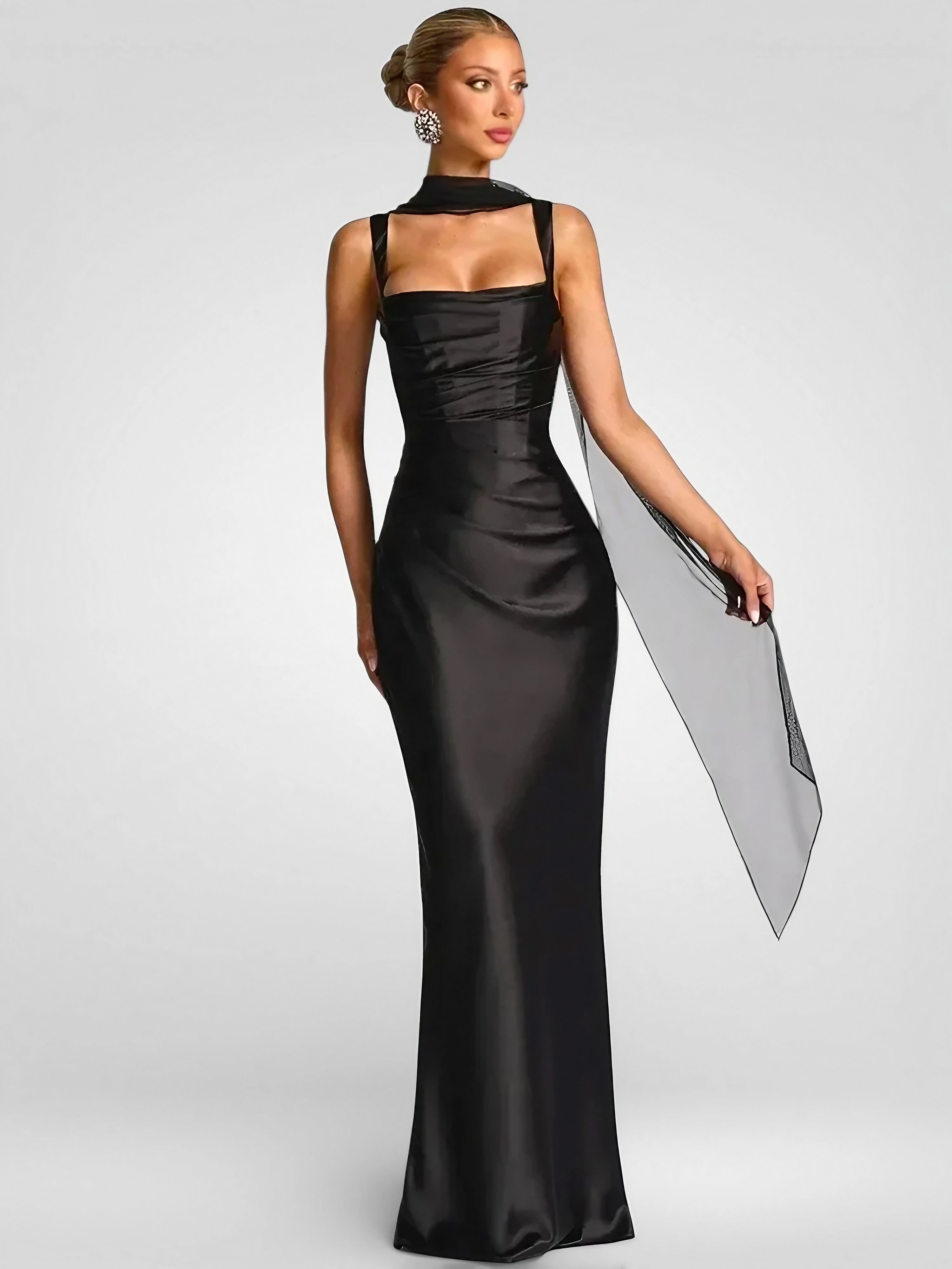 Satin Lace-Up Halter Maxi Dress