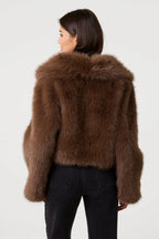 Women's Retro Plush Vegan Fur Lapel Jacket – Soft Cropped Winter Coat