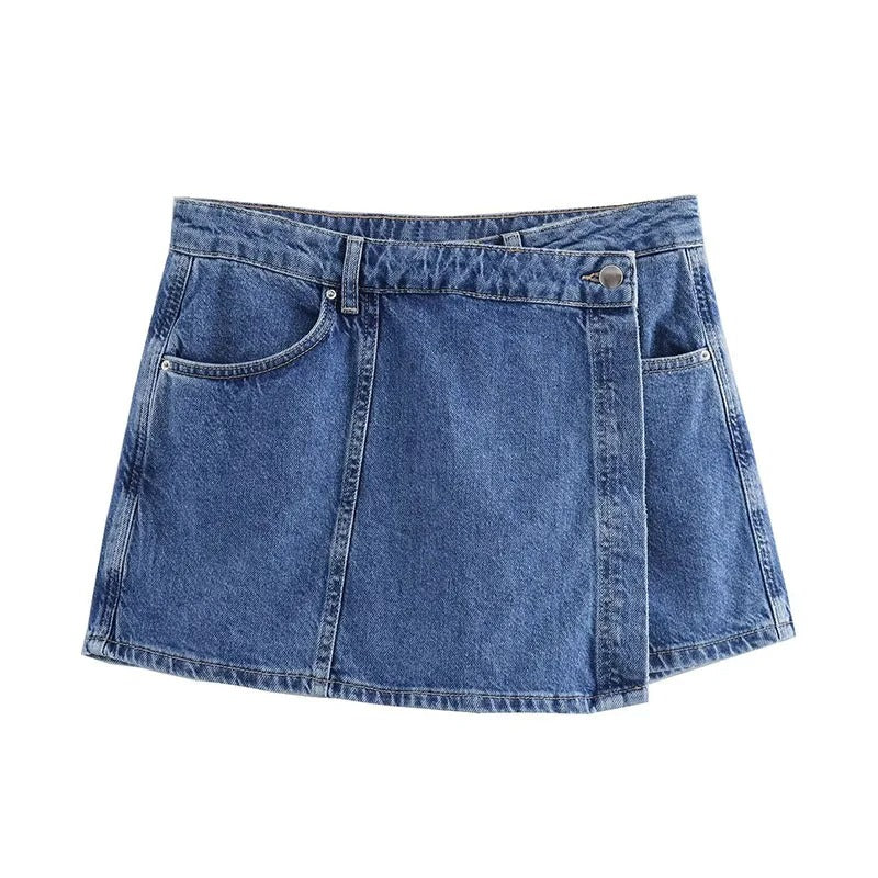 Women’s Spring V-Neck Denim Shirt & Mini Skirt Set – Casual Double-Breasted Two-Piece Outfit