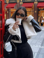 Cropped Faux Leather Jacket with Shearling Lining – Luxe Winter Fit