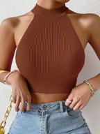 Ribbed Halter Crop Top – Sleeveless Knit Tank for Women