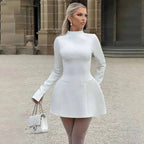 Women’s Backless Bodycon Mini Dress – Long Sleeve, High Neck Fit
