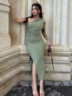 Elegant One-Shoulder Maxi Dress – Sleeveless, Sexy Summer Party Wear