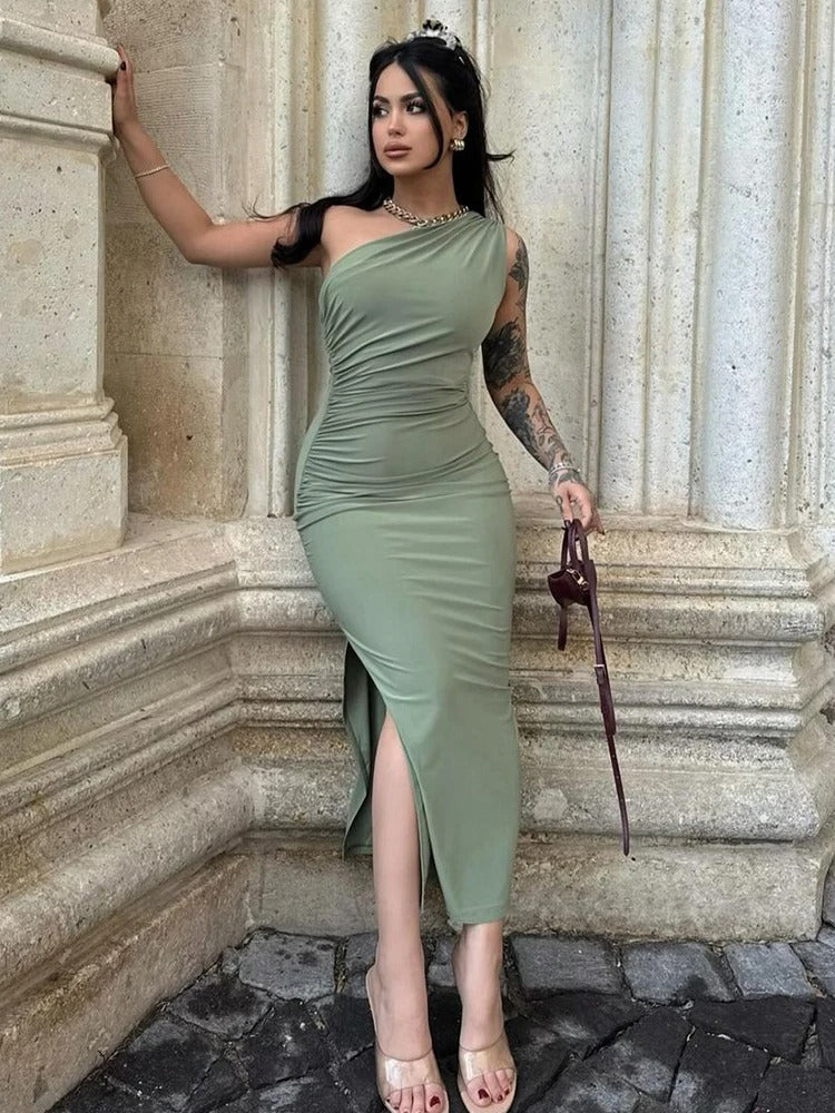 Elegant One-Shoulder Maxi Dress – Sleeveless, Sexy Summer Party Wear