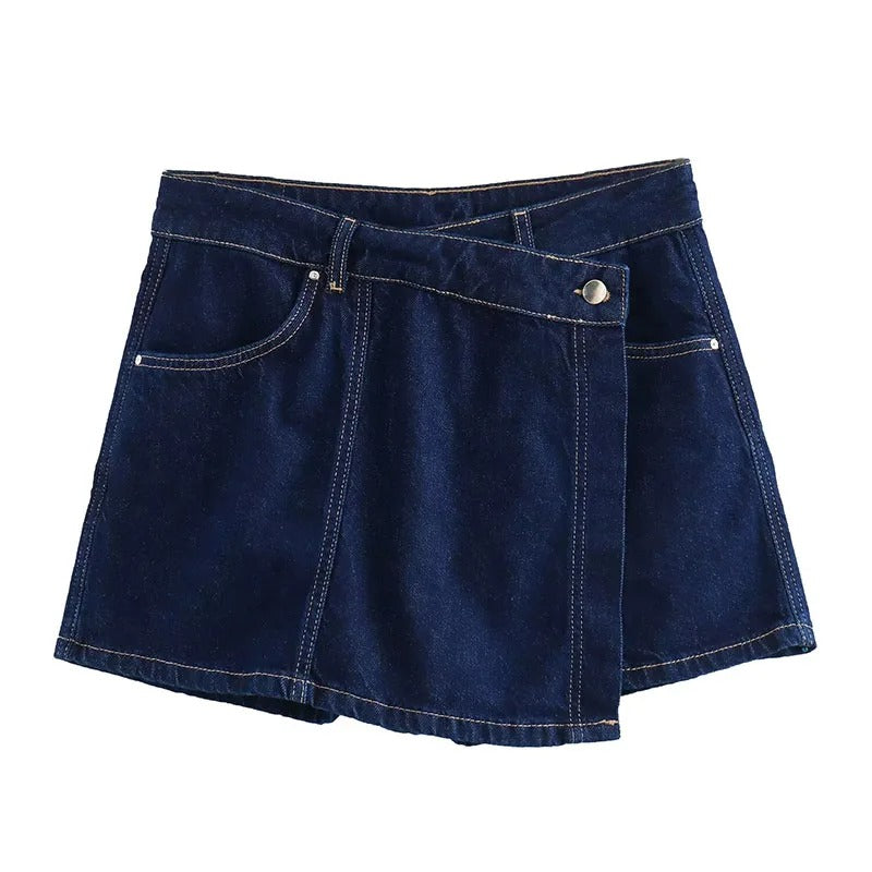 Women’s Spring V-Neck Denim Shirt & Mini Skirt Set – Casual Double-Breasted Two-Piece Outfit