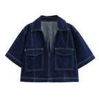Women’s Spring V-Neck Denim Shirt & Mini Skirt Set – Casual Double-Breasted Two-Piece Outfit