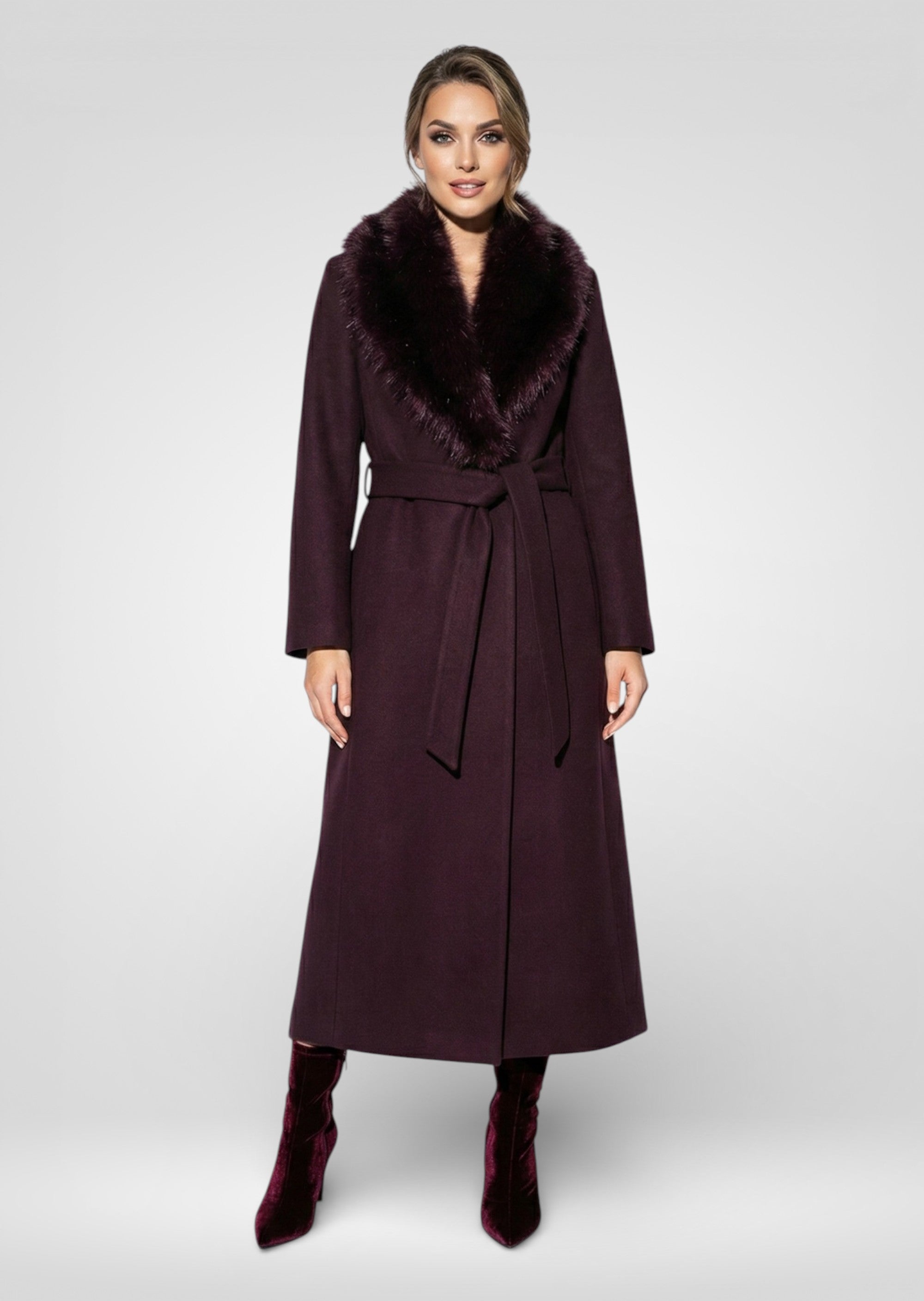 Fur Collar Wool-Blend Long Overcoat