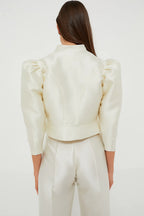 Strukturierte Satin-Schößchenbluse – Weiß