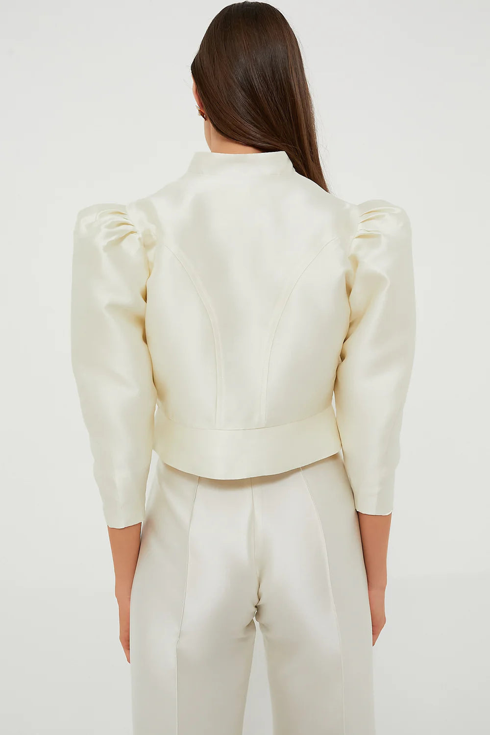 Strukturierte Satin-Schößchenbluse – Weiß