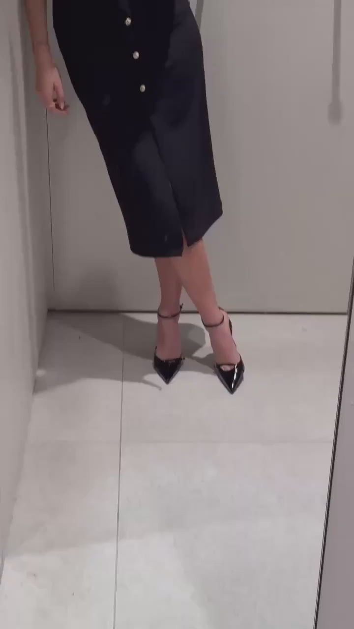 Elegant Black Office Midi Dress – Sleeveless Spring Belted Vintage Look