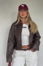 Cropped PU Leather Bomber Jacket
