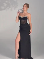 Embellished Corset Bandeau Maxi Dress with Thigh Slit