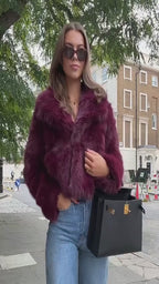 Burgundy Faux Fur Coat – Vintage Long Sleeve High Street Jacket for Women