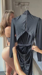 Premium Turtleneck Backless Split Maxi Dress