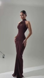 Ruched Halter Split Maxi Dress