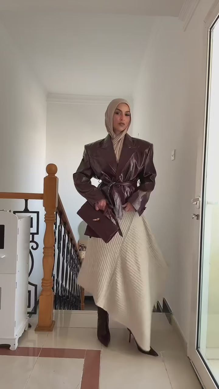 Belted Cropped PU leather Jacket