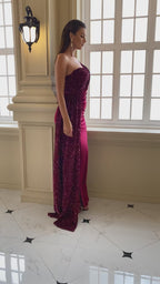 One-Shoulder Sequin Velvet Gown