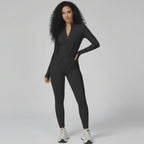 Sculpted Compression Zip-Up Jumpsuit -Black