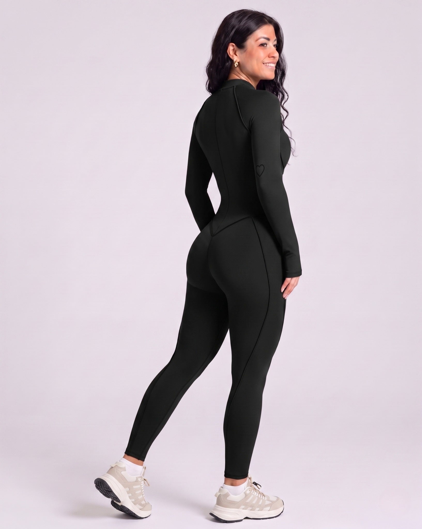 Sculpted Compression Zip-Up Jumpsuit - Black
