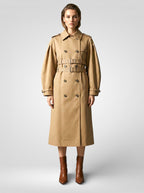 Damen-Trenchcoat mit Gürtel und doppelter Knopfleiste – Lange, schmal geschnittene Herbstjacke