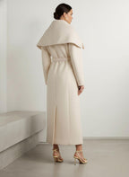 White Belted Wool Blend Overcoat