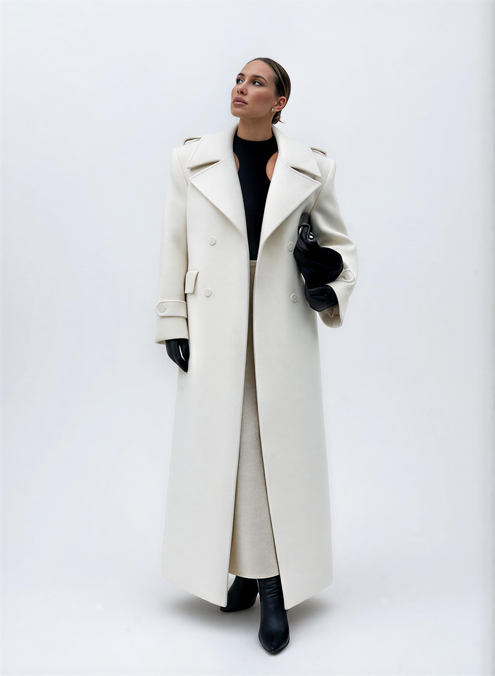 Double-Breasted Belted Long Overcoat
