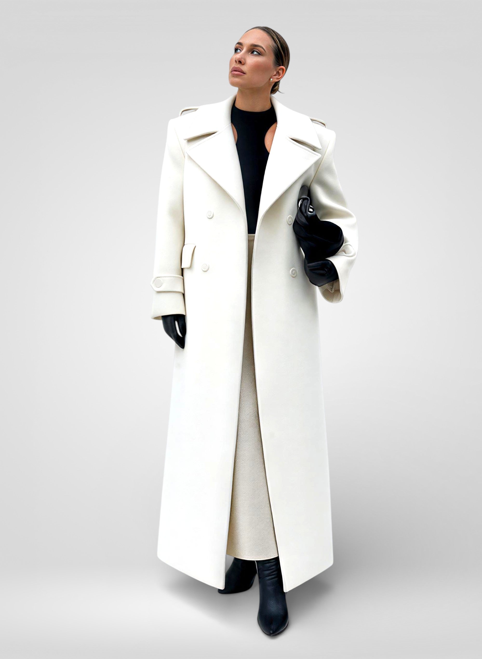 Double-Breasted Belted Long Overcoat