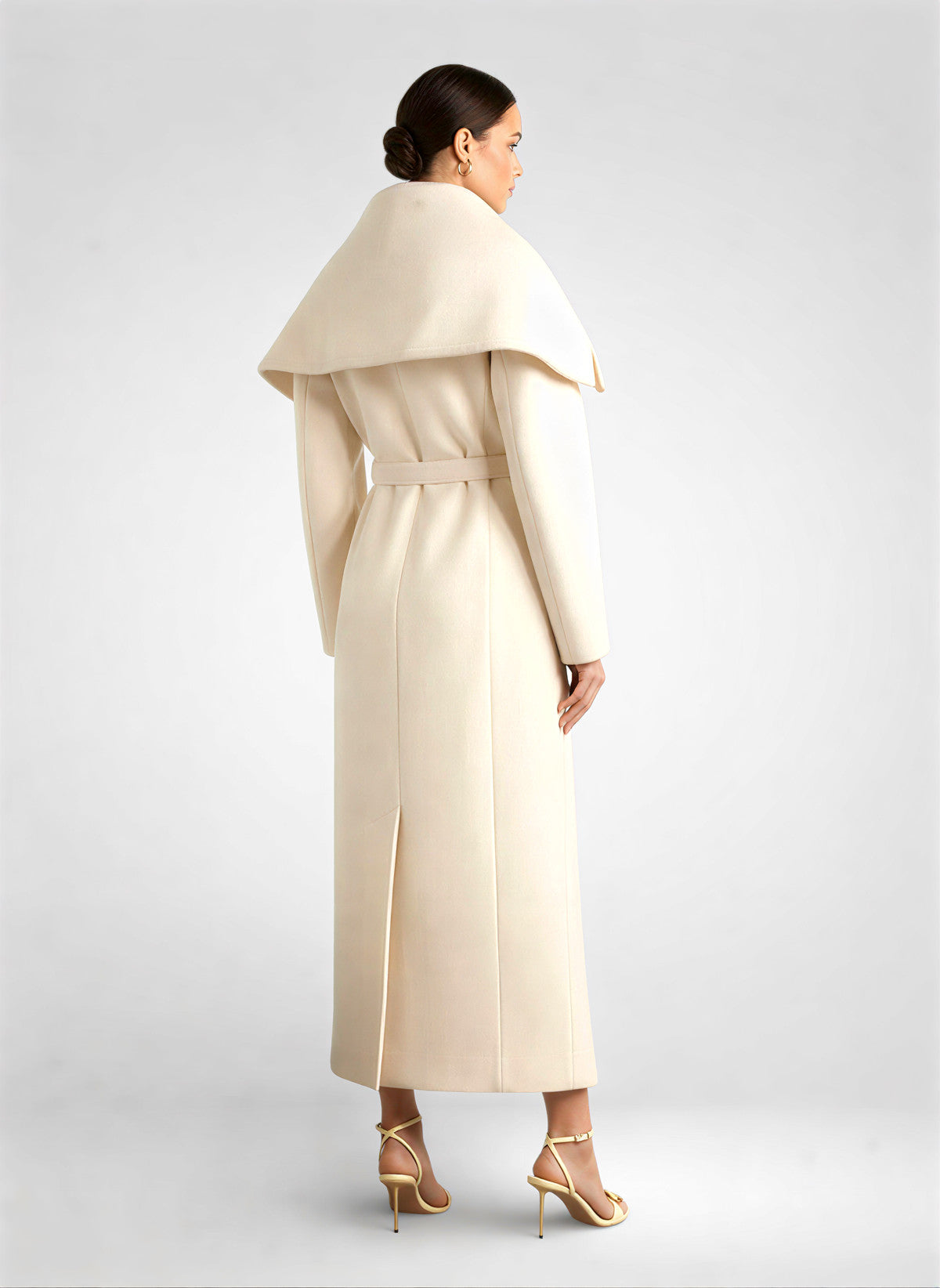 White Belted Wool Blend Overcoat
