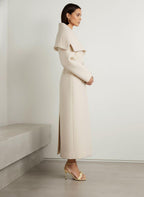 White Belted Wool Blend Overcoat