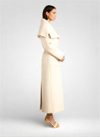 White Belted Wool Blend Overcoat