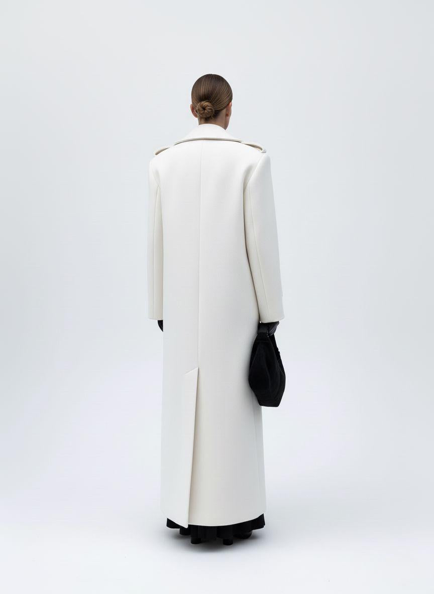 Double-Breasted Belted Long Overcoat