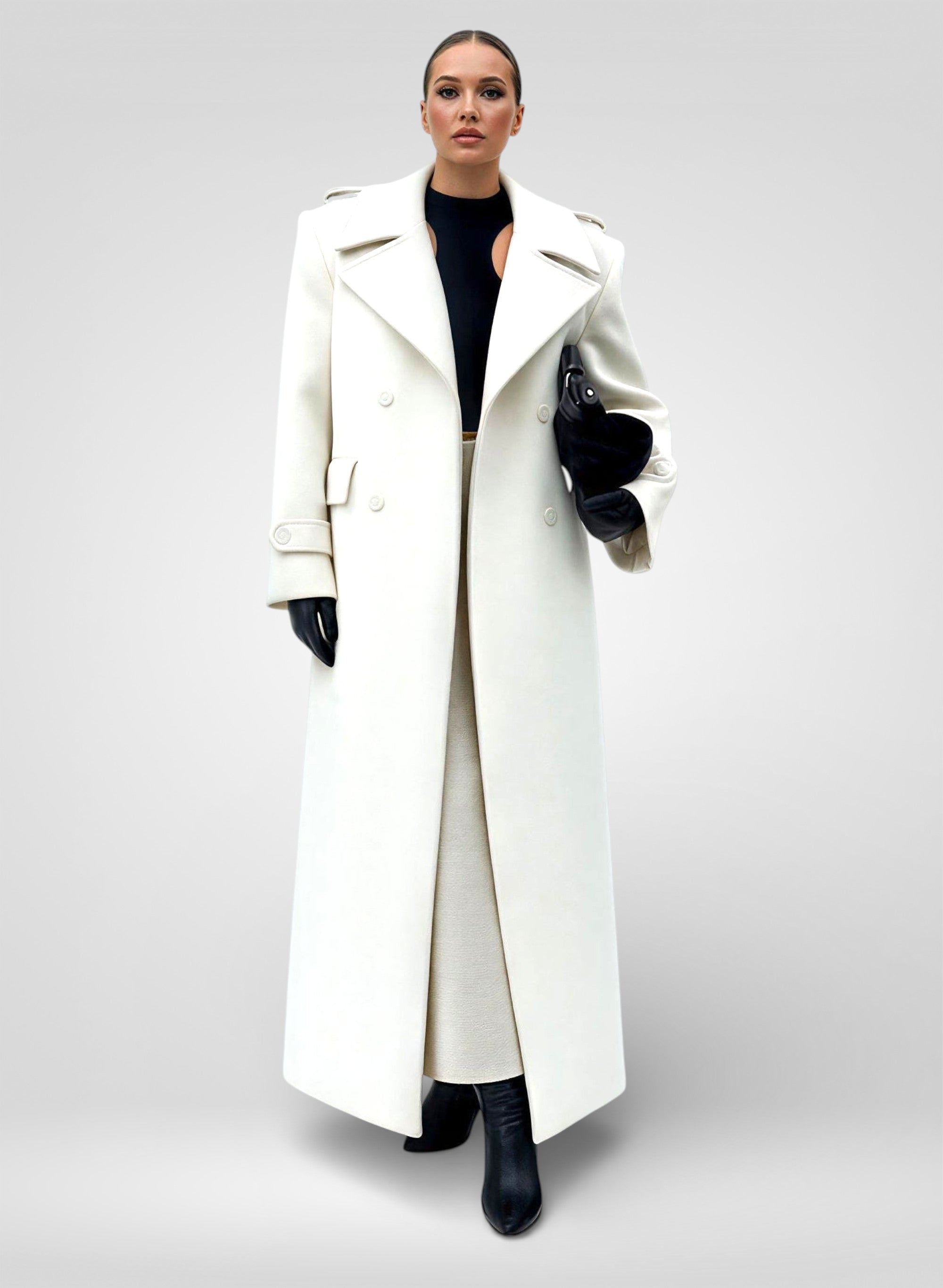 Double-Breasted Belted Long Overcoat