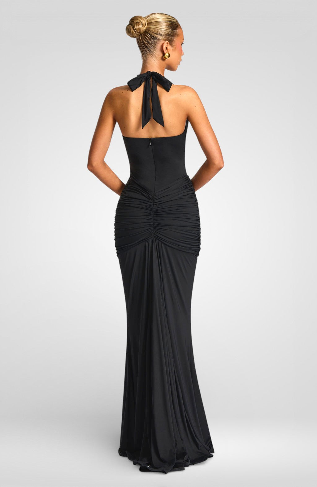 Deep V-Neck Halter Ruched Maxi Dress