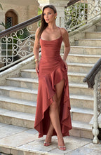 Strapless Asymmetrical Backless Midi Dress