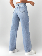 Light Blue Ripped Wide-Leg Jeans – High Waist Distressed Streetwear