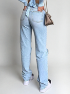 Vintage Ripped Jeans – Light Wash High Waist Straight Fit