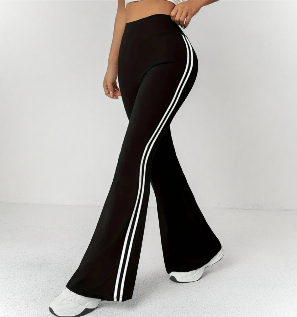 High-Waist Flared Pants – Sporty Side Stripe Streetwear