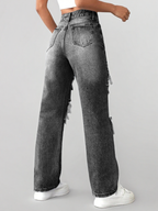 Light Blue Ripped Wide-Leg Jeans – High Waist Distressed Streetwear