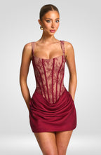 Cornelia Minikleid - burgunderrote Spitze