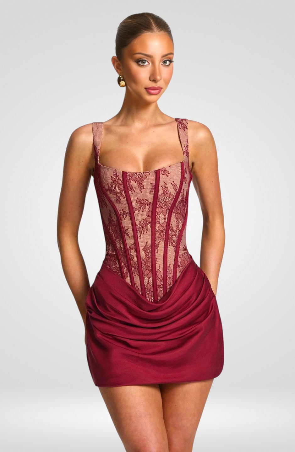Cornelia Minikleid - burgunderrote Spitze