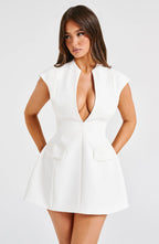 Sleeveless V-Neck Mini Dress – Chic High Waist Evening Wear