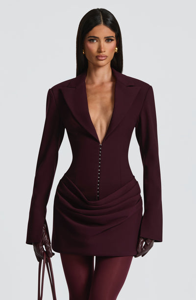 V-Neck Ruched Blazer Mini Dress