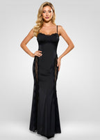 Backless Spaghetti Strap Maxi Dress with Sheer Lace Patchwork