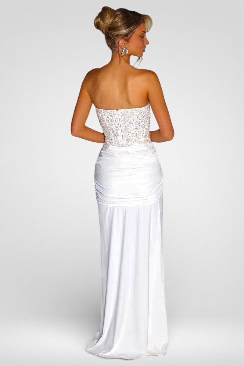Glitter Off-Shoulder Maxi Dress - White