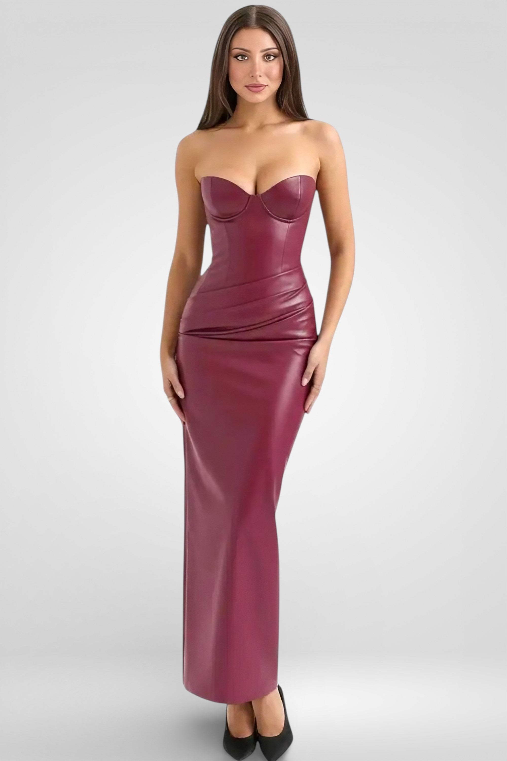 Strap Bodycon Leather Dress – Sleek PU Leather Fit for Night Out