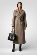 Double-Breasted Woolen Maxi Coat – Belted Lapel Long Overcoat
