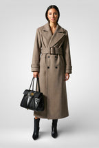Double-Breasted Woolen Maxi Coat – Belted Lapel Long Overcoat