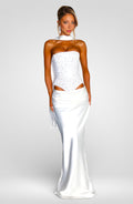 Women's Sequin Crop Top & Satin Maxi Skirt Set - White